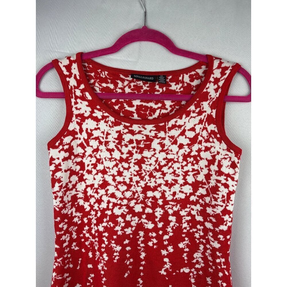 Nina Leonard Womens XS Red & White Sleeveless Floral Knit Top